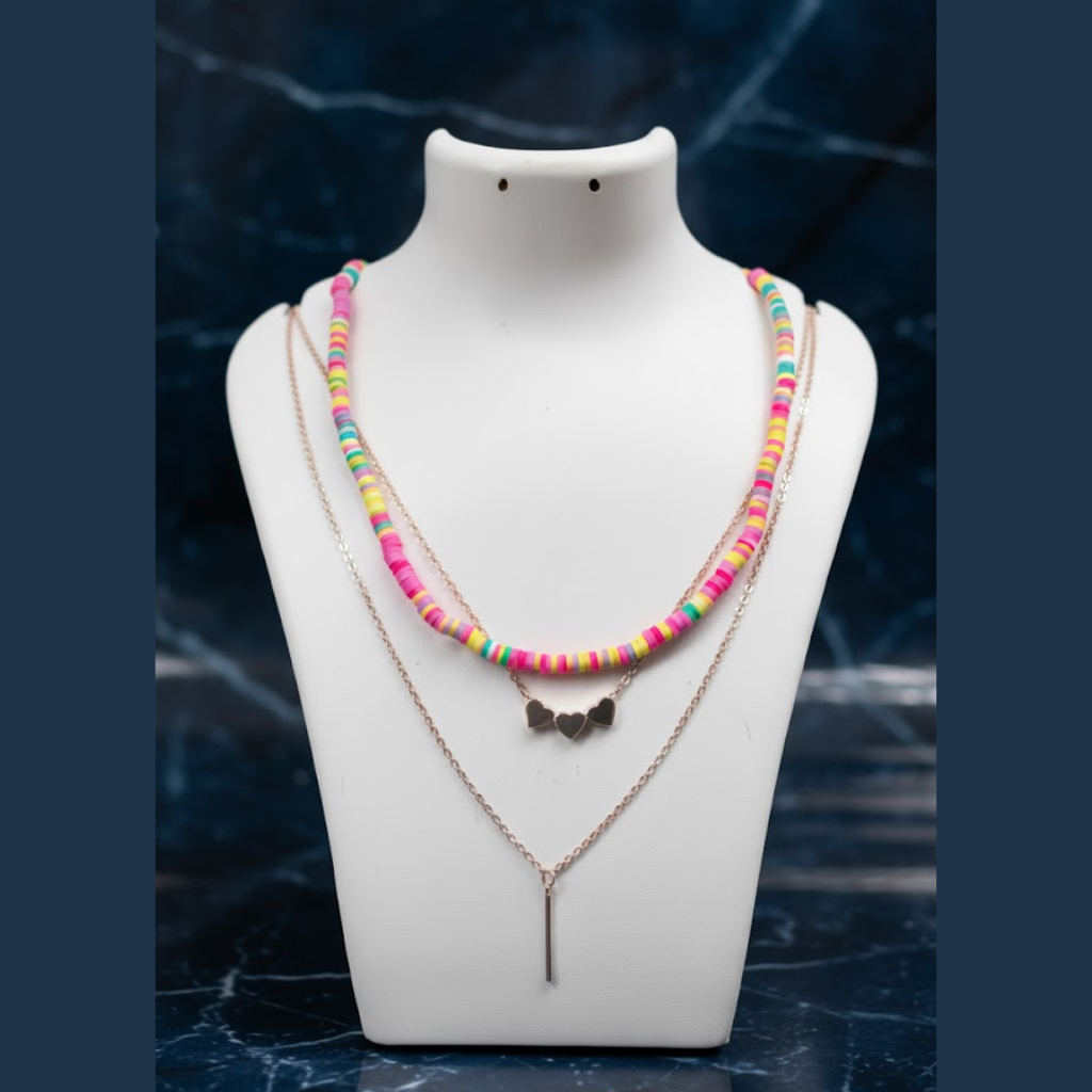 Boho Chic Necklace – Layered Beads & Chain (1Pc)