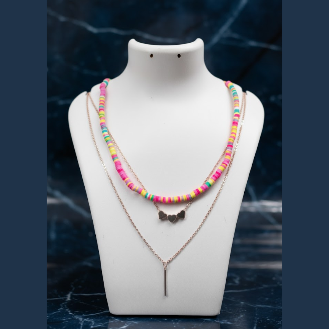 Boho Chic Necklace – Layered Beads & Chain (1Pc)