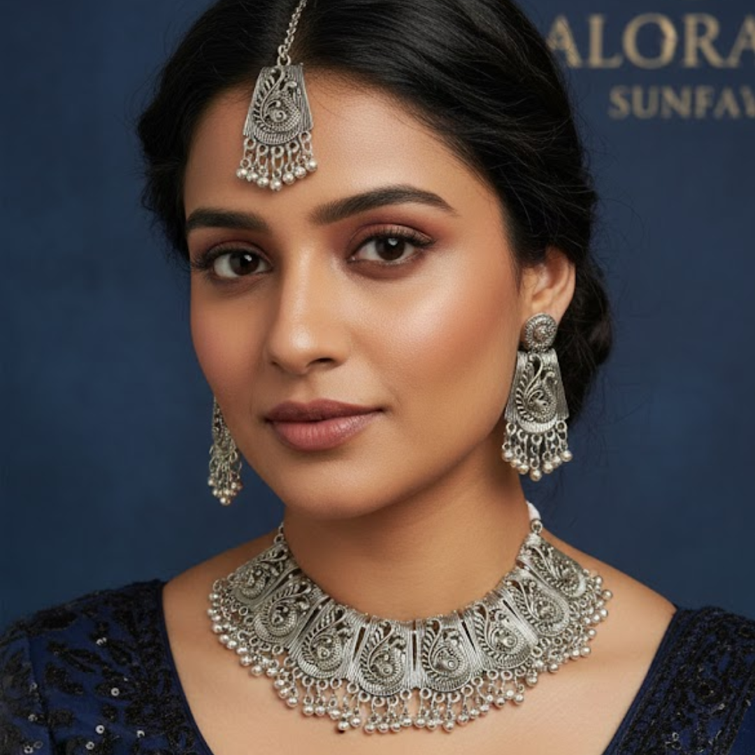 Divine Drape Choker Necklace with Earrings & Mangtika (1pc)