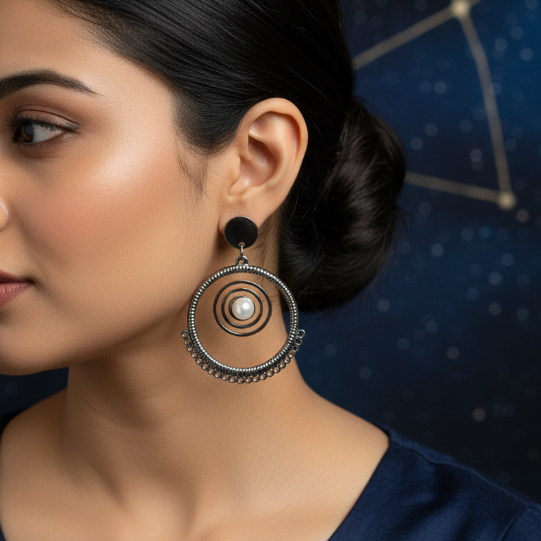 Pearl Orbit Hoop Earrings – Spiral Elegance (1Pc)