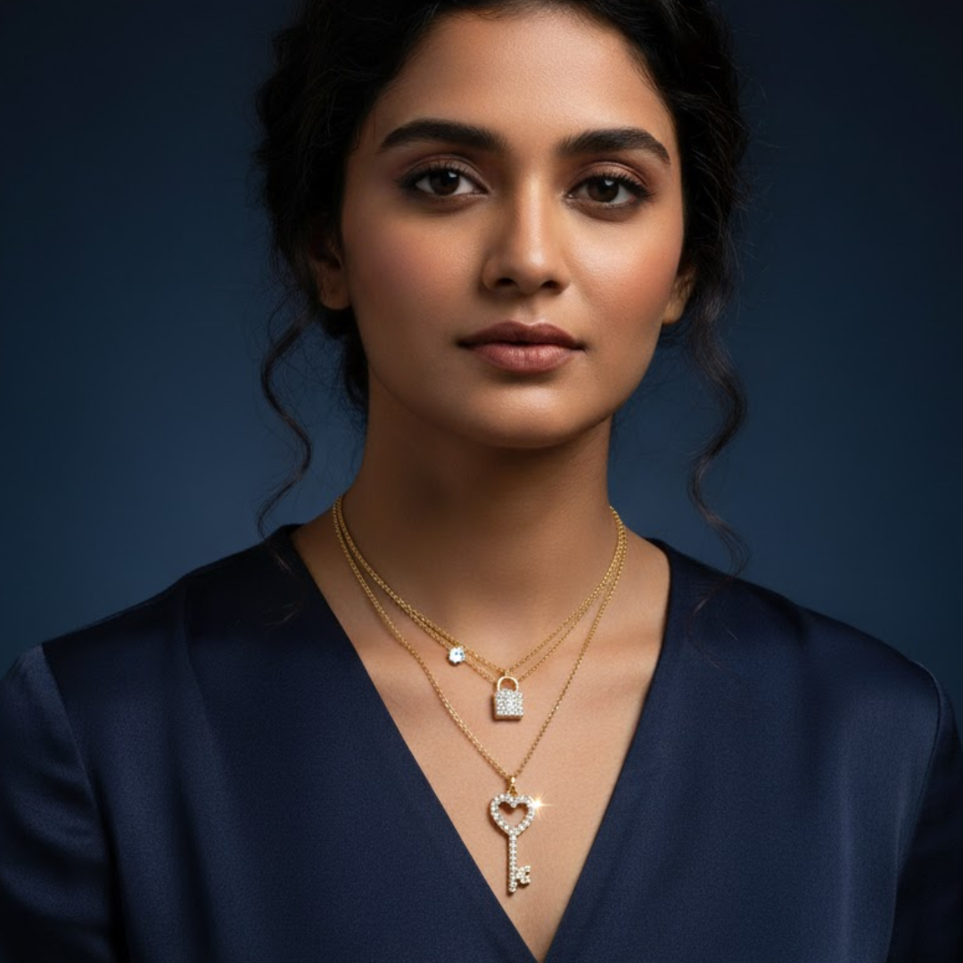 HeartLock Crystal Layered Necklace (1Pc)