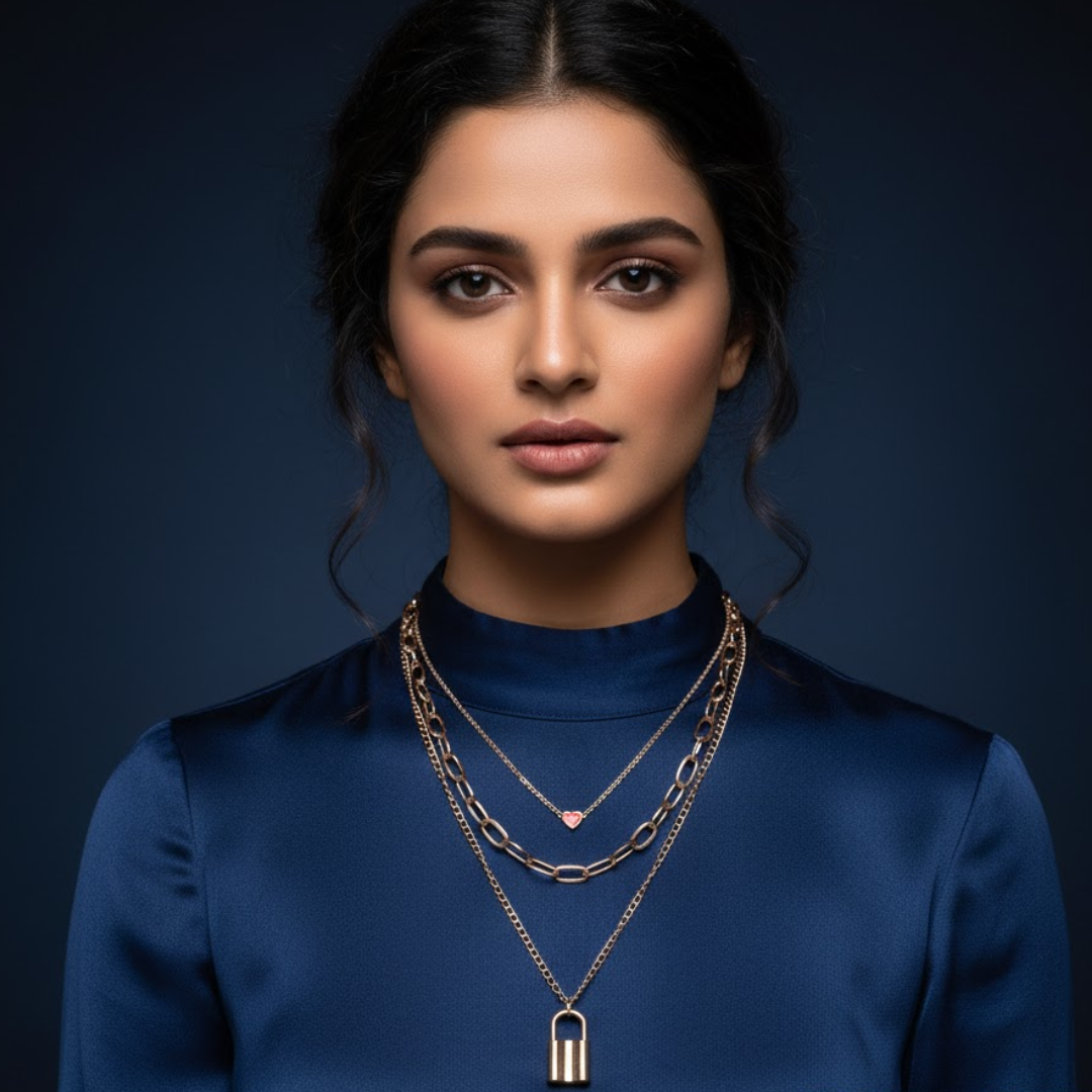 Layered Heart & Lock Necklace (1Pc)