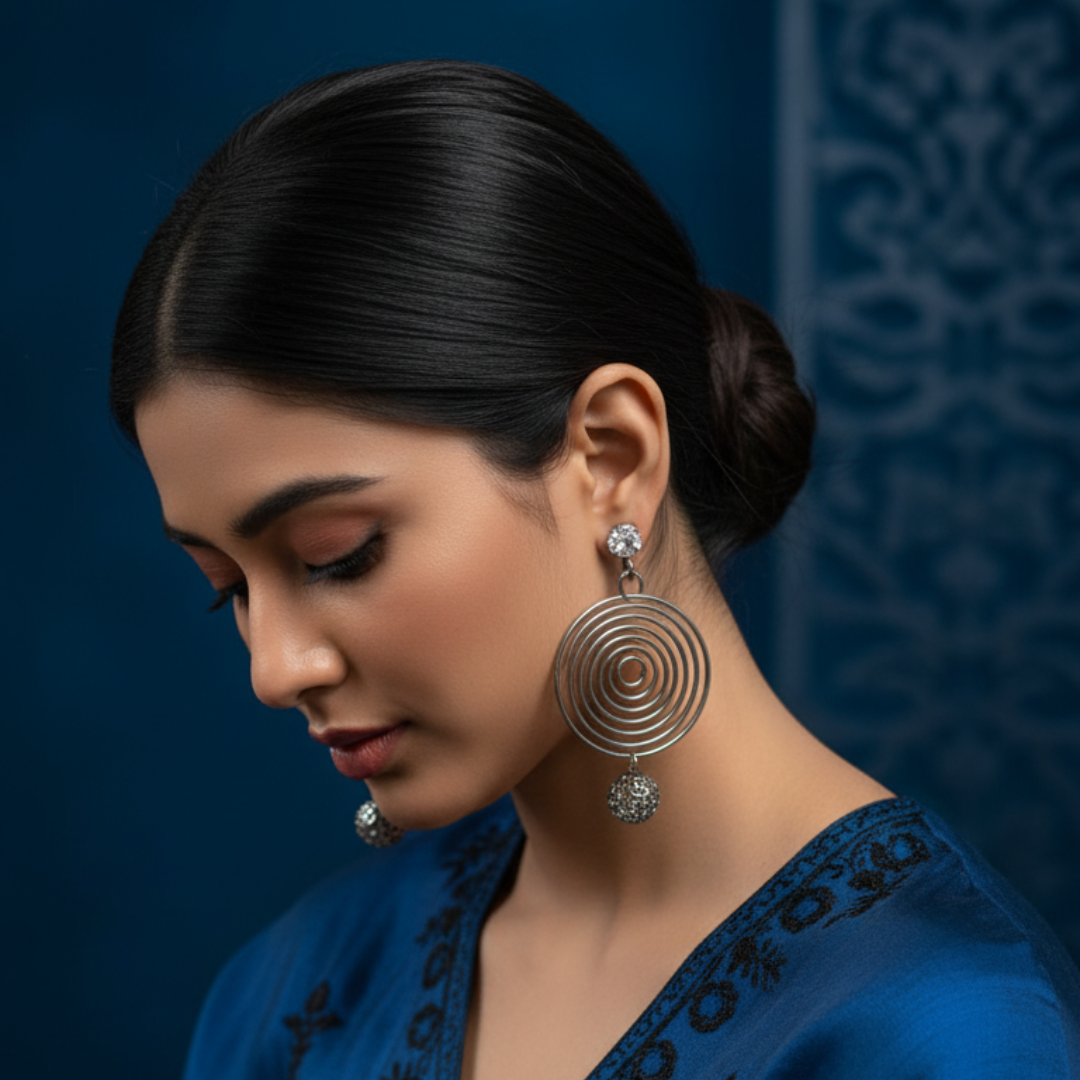 Twirl Crystal Dangler Earrings – Elegant Silver Design (1Pc)