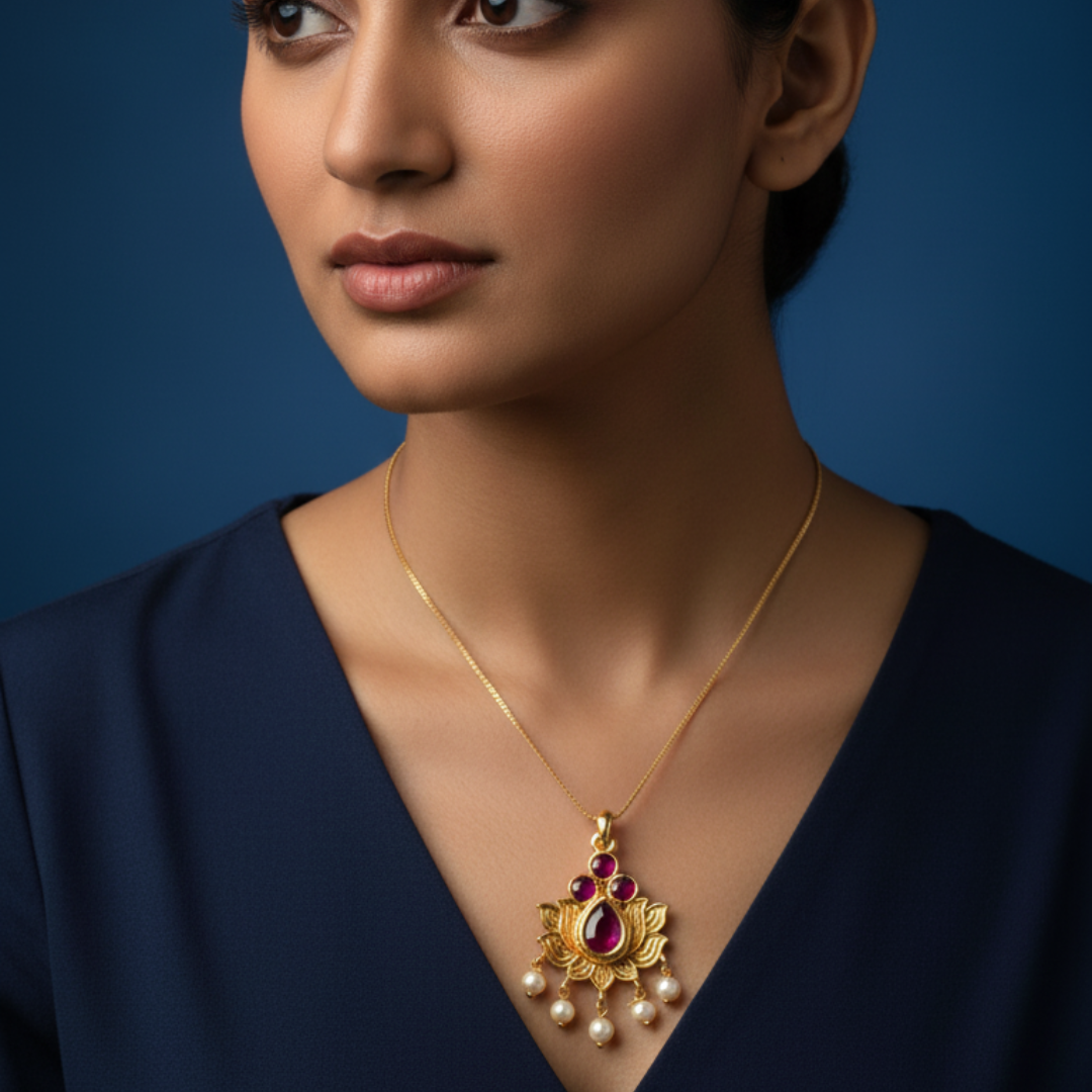 Lotus Pendant Necklace – Indian Ethnic Style (1Pc)